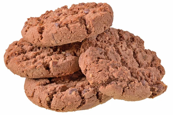 Ronde Muesli Koekjes Met Chocolade Geïsoleerd Witte Achtergrond — Stockfoto