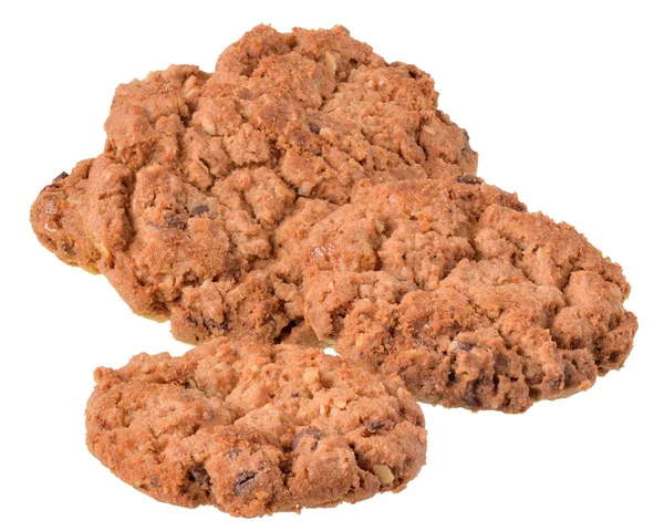 Ronde Muesli Koekjes Met Chocolade Geïsoleerd Witte Achtergrond — Stockfoto