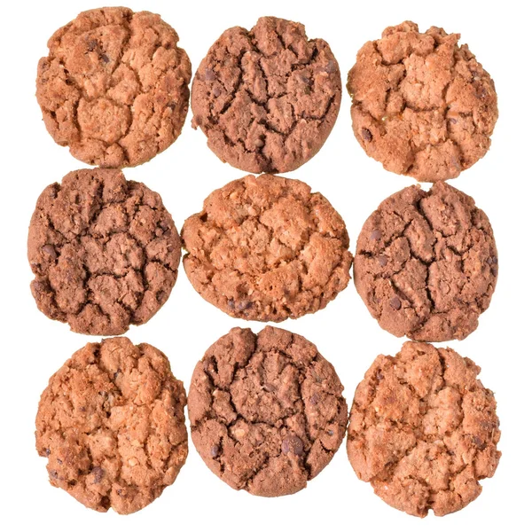 Runde Müslikekse Mit Schokoladenoberseite Isoliert Auf Weißem Hintergrund — Stockfoto