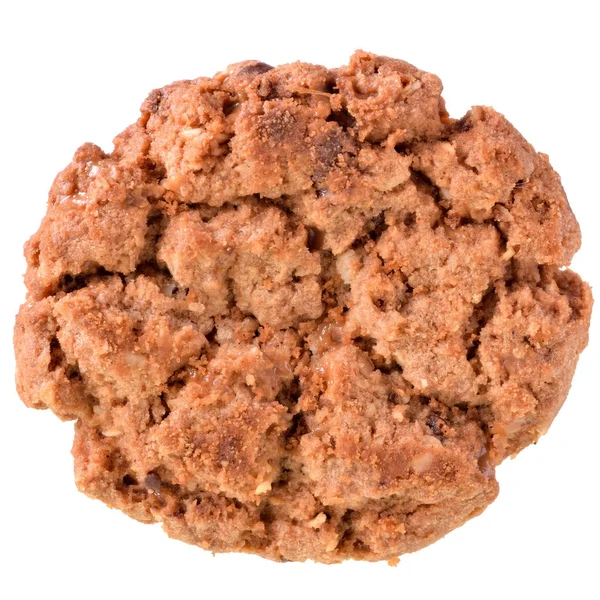 Ronde Muesli Koekjes Met Chocolade Boven Bekijken Geïsoleerd Witte Achtergrond — Stockfoto