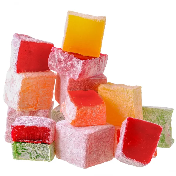 Turkish Delight Multicolored Closeup Isolated White Background — Stock Photo, Image