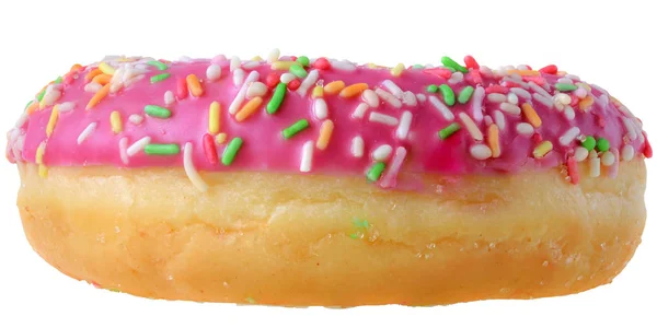 Erdbeer Donut Mit Rosa Zuckerguss Isoliert Auf Weißem Hintergrund Bedeckt — Stockfoto
