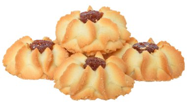 Beyaz bir arka plan üzerinde izole reçelli kurabiye.