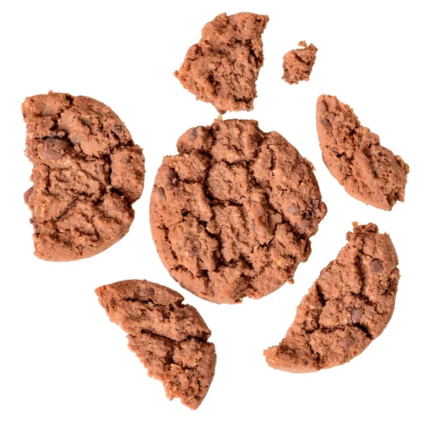 Trozos Galletas Desmenuzables Con Cereales Vista Superior Chocolate Aislados Sobre —  Fotos de Stock