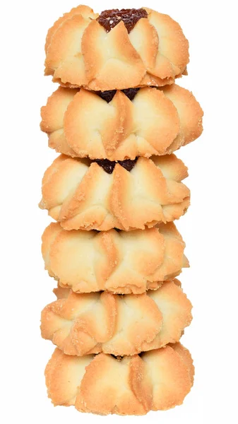 Shortbread Med Sylt Kärntorn Isolerat Vit Bakgrund — Stockfoto