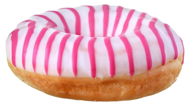 Полуничний Пончик Покритий Рожевим Глазур Ізольовані Білому Тлі — стокове фото