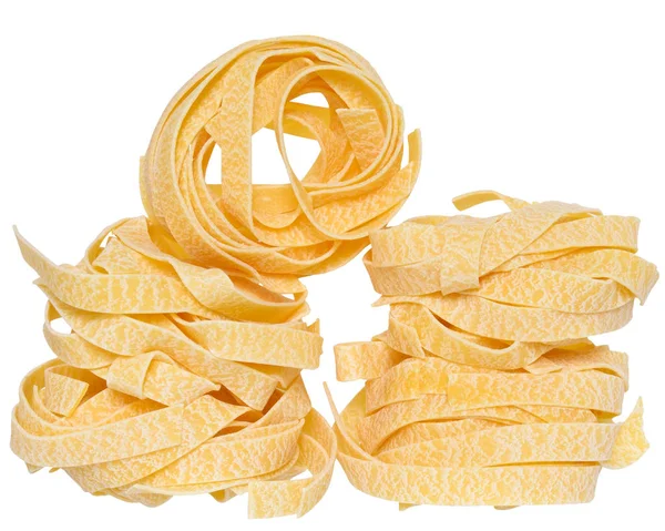 Pasta Pappardelle Nest Close Geïsoleerde Witte Achtergrond — Stockfoto