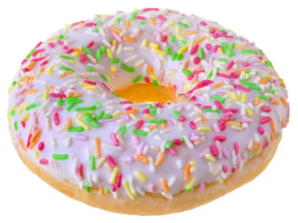 Donut Fresa Cubierto Con Glaseado Rosa Aislado Sobre Fondo Blanco — Foto de Stock