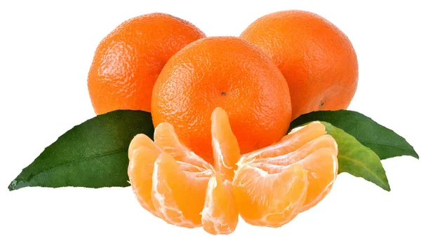 Mandarine Teil Mit Blatt Isoliert Auf Weißem Hintergrund — Stockfoto