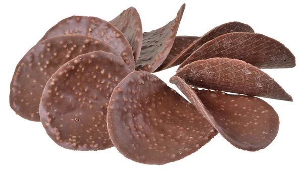 Chocolade Chips Close Geïsoleerd Witte Achtergrond — Stockfoto