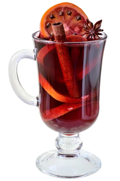 Hot Drink Mulled Red Wine Spices Red Orange Glass Goblet — Stock Photo, Image