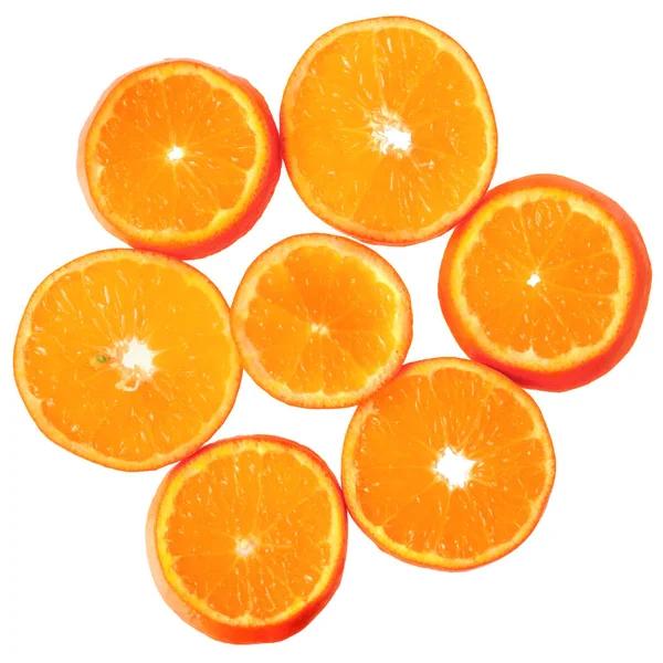 Ripe cut and slice tangerines top view isolated — Stock Photo, Image
