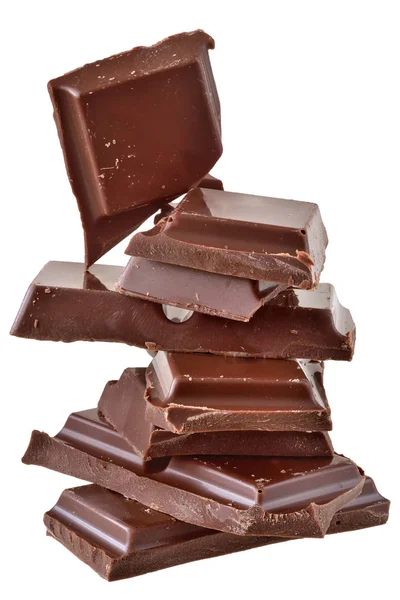 Cubes of chocolate tower isolated — Stock Photo, Image