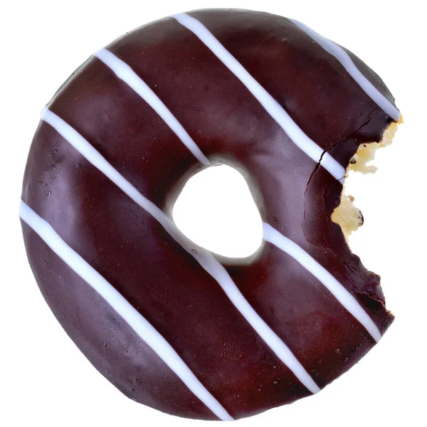 Biten choklad glaserade donut uppifrån isolerade — Stockfoto