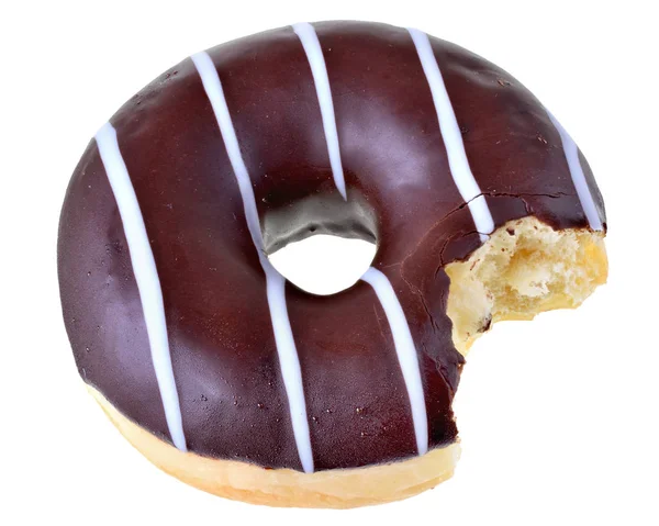 Biten choklad glaserade donut uppifrån isolerade — Stockfoto