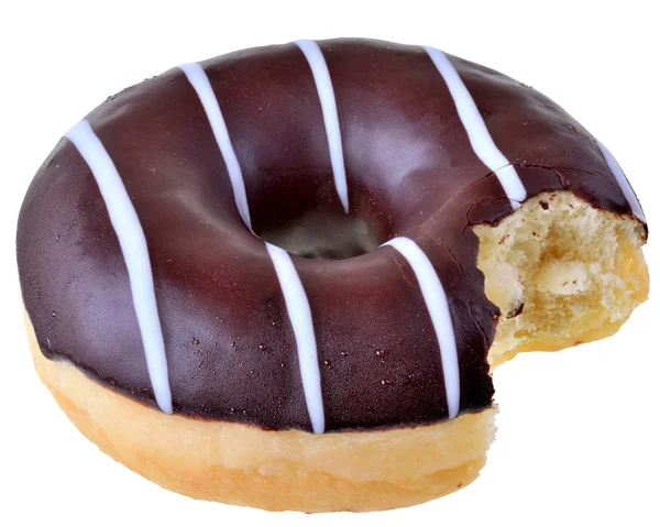 Bitten chocolate esmaltado donut vista superior aislado — Foto de Stock