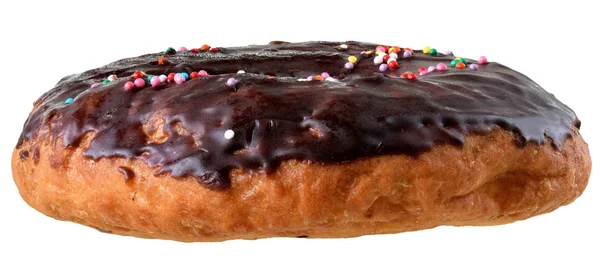 Шоколадний пончик, покритий глазур'ю, ізольований — стокове фото