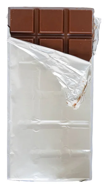 Hořká čokoláda v stříbrné fólie, obaly, samostatný pohled shora — Stock fotografie