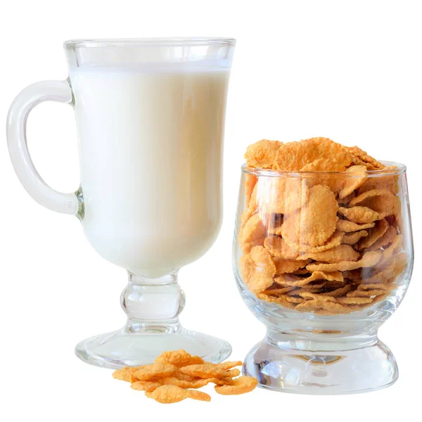 Yogurt with cornflakes and walnuts in a glass goblet — Stock Photo, Image