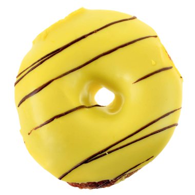 Sarı kremalı muzlu çörek izole edilmiş üst manzara.