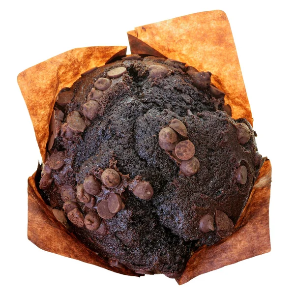 Dunkler Muffin mit Schokoladenchip isoliert — Stockfoto