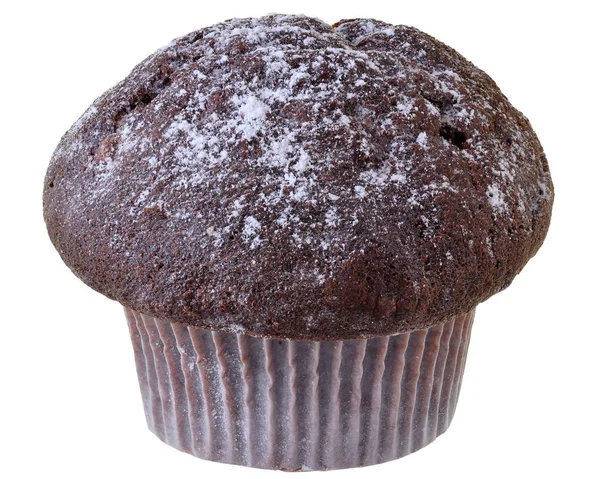 Schokolade Muffin mit Puderzucker isoliert dekoriert — Stockfoto
