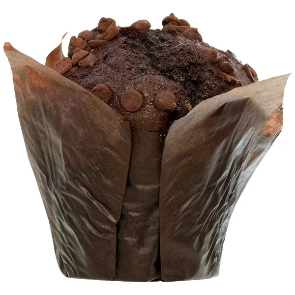 Dark muffin decorated with chocolate chip Isolated — Stock Photo, Image