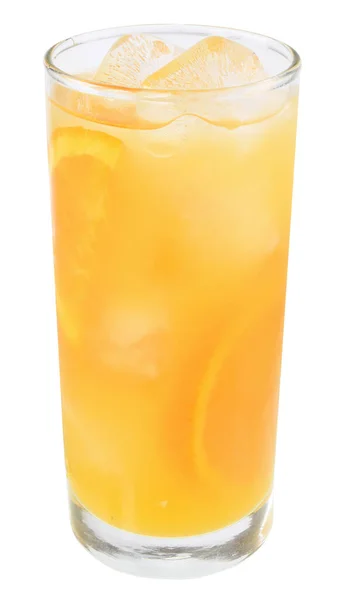 Cocktail Com Suco Laranja Cubo Gelo Vidro Alto Isolado Fundo — Fotografia de Stock