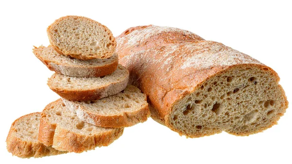 白い背景に隔離された茶色の穀物ライ麦パンをカット — ストック写真