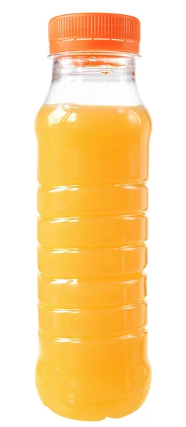 白い背景にオレンジジュースが孤立したペットボトル — ストック写真