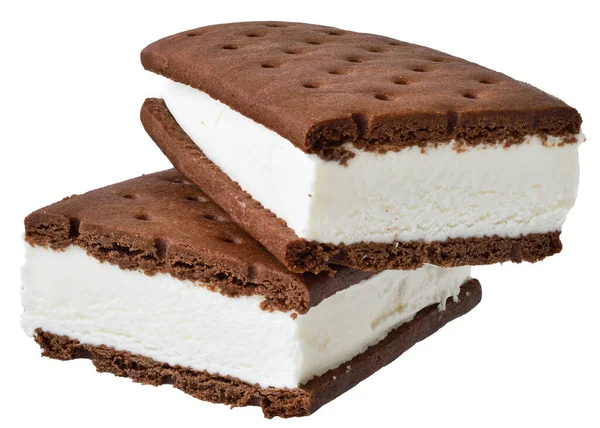 Sándwich Vainilla Helado Galletas Chocolate Aisladas Sobre Fondo Blanco —  Fotos de Stock