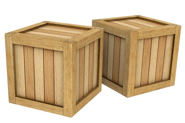 3D图像两个木制盒子隔离在白色背景上 — 图库照片