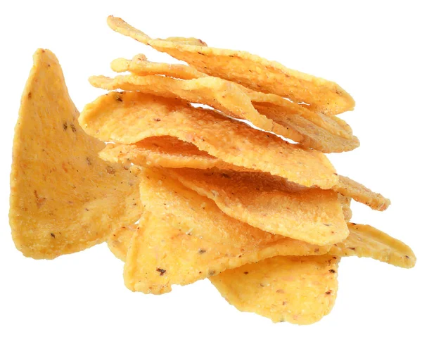 Haufen Mais Chips Isoliert Auf Weißem Hintergrund — Stockfoto