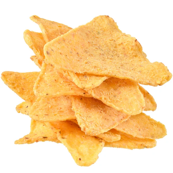 Haufen Mais Chips Isoliert Auf Weißem Hintergrund — Stockfoto