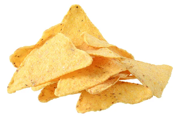Haufen Mais Chips Isoliert Auf Weißem Hintergrund — Stockfoto