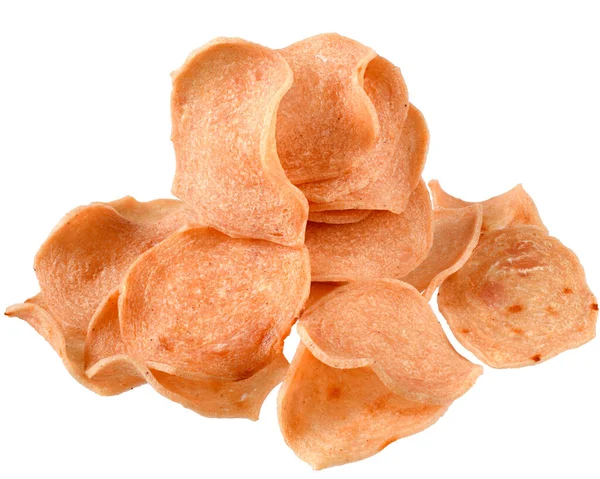 Haufen Mit Fleisch Gefüllter Chips Isoliert Auf Weißem Hintergrund — Stockfoto