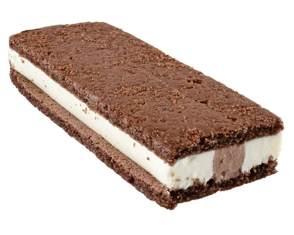 Ванильный Сэндвич Мороженым Шоколадном Печенье Белом Фоне — стоковое фото