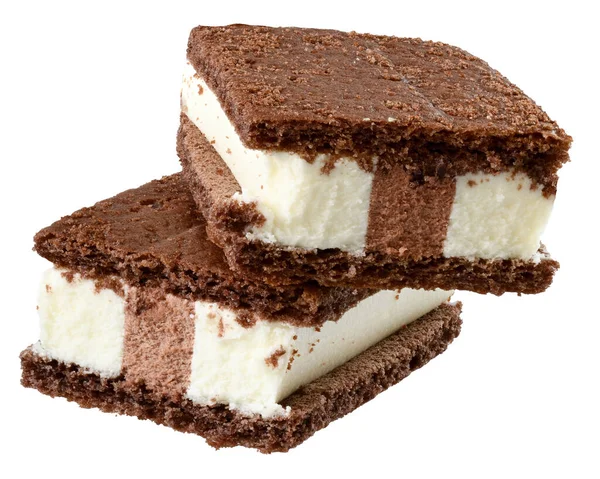 Ijs Vanille Sandwich Chocolade Chip Koekjes Geïsoleerd Een Witte Achtergrond — Stockfoto