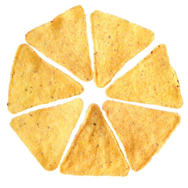 Heap Corn Chips Top View Isolated White Background — Stock Photo, Image