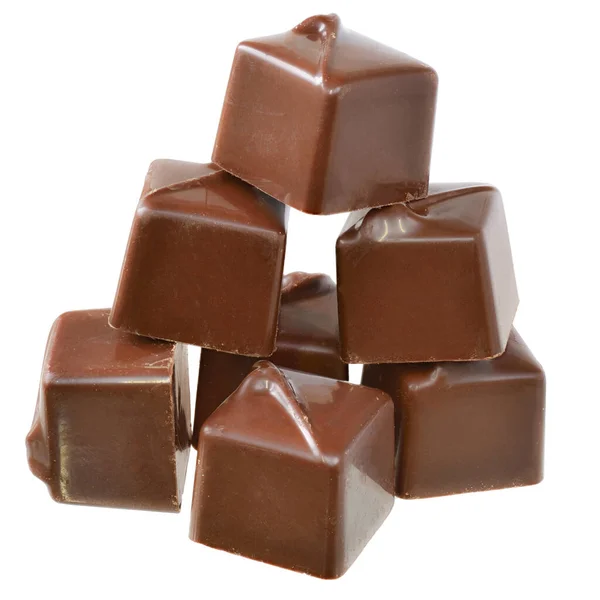 Cubos Caramelo Chocolate Aislados Sobre Fondo Blanco — Foto de Stock