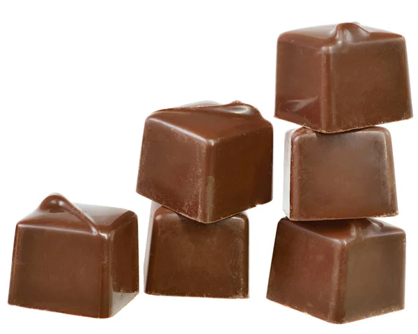 Cubos Caramelo Chocolate Aislados Sobre Fondo Blanco — Foto de Stock