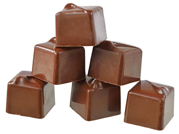 Cubos Caramelo Chocolate Aislados Sobre Fondo Blanco — Foto de Stock