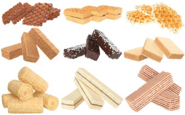 Beyaz arka planda izole edilmiş çikolatalı gofretler.