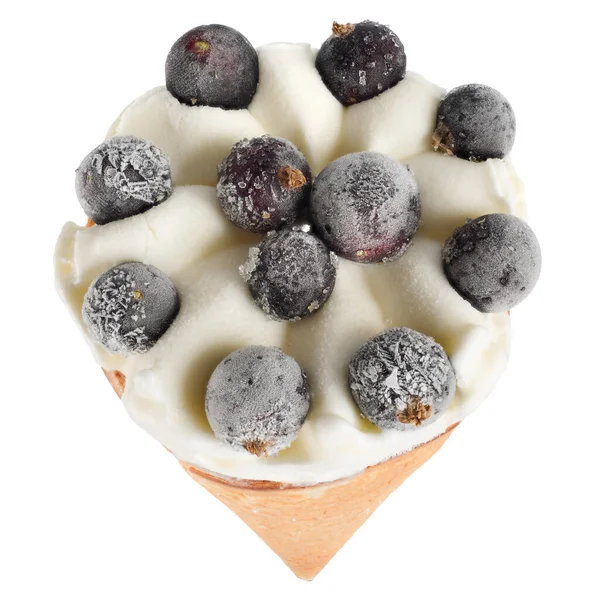 Gelato Cono Cialda Con Bacche Ribes Nero Isolate Fondo Bianco — Foto Stock