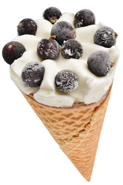 Gelato Cono Cialda Con Bacche Ribes Nero Isolate Fondo Bianco — Foto Stock