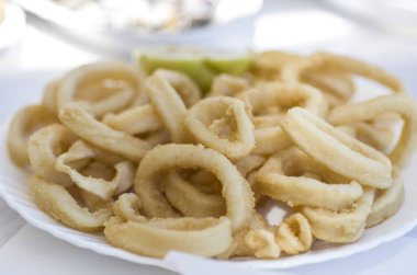 Mutfak yemeği kalamar deniz ürünleri mutfağı aşçı İspanya Akdeniz plajı 