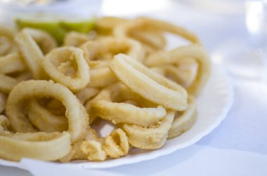 Mutfak yemeği kalamar deniz ürünleri mutfağı aşçı İspanya Akdeniz plajı 