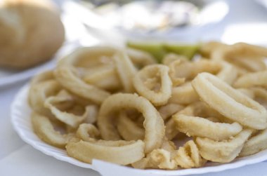 Mutfak yemeği kalamar deniz ürünleri mutfağı aşçı İspanya Akdeniz plajı 