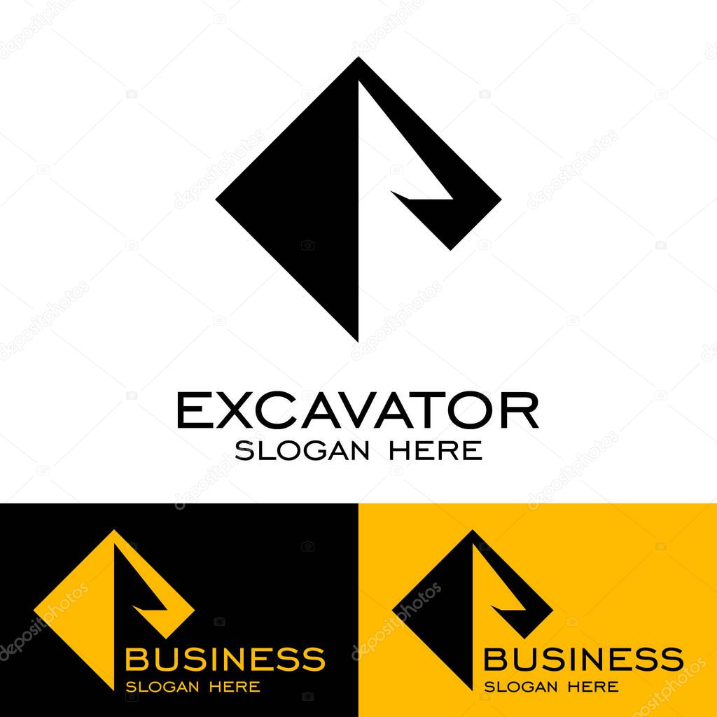 Excavator logo vector square design, backhoe logo design.