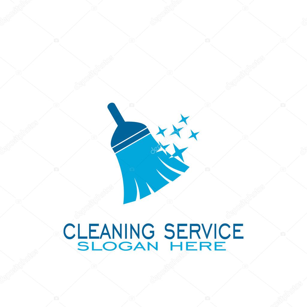 Broom logo design, cleaning service logo, vector icon.